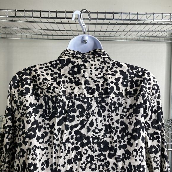 J‎ Crew Women's Black Snow Leopard Boy Shirt Size 10 Classic Cut Animal Print - Picture 14 of 15